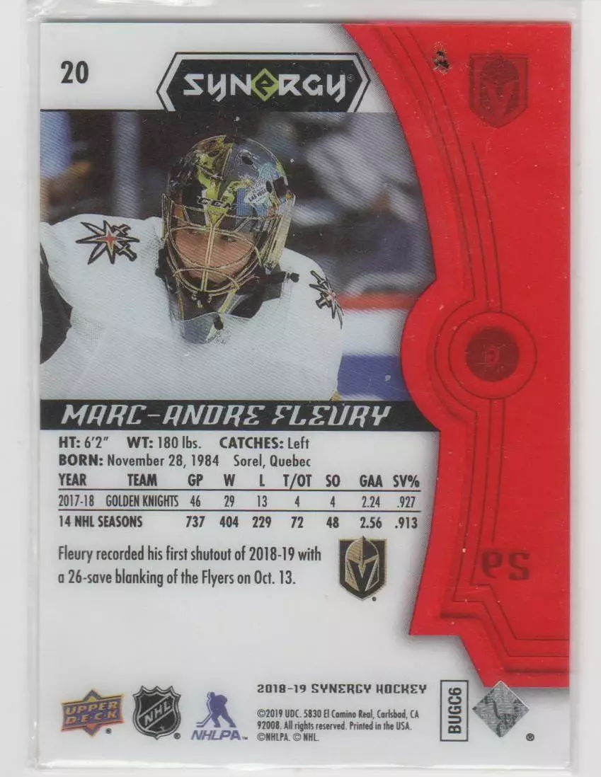 2018-19 Synergy Red #20 Marc-Andre Fleury 1