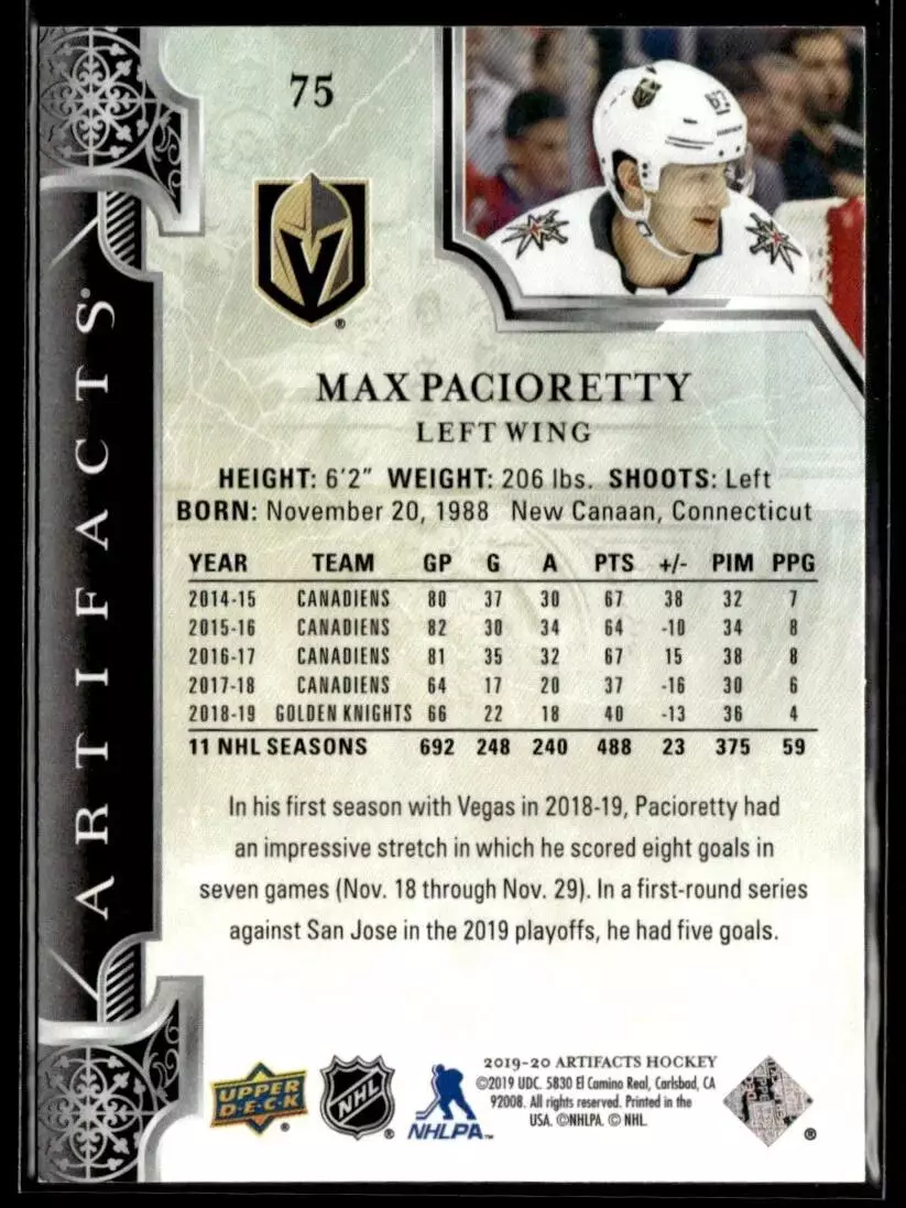 2019-20 Artifacts #75 Max Pacioretty 1