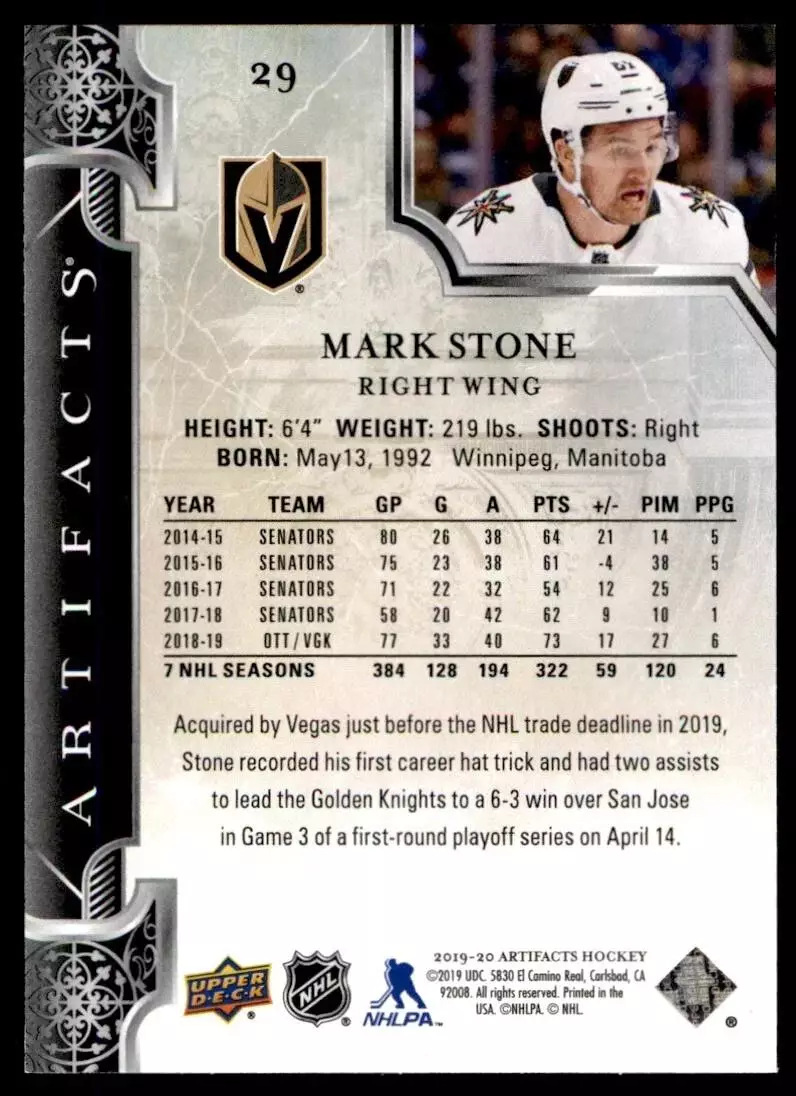 2019-20 Artifacts #29 Mark Stone 1