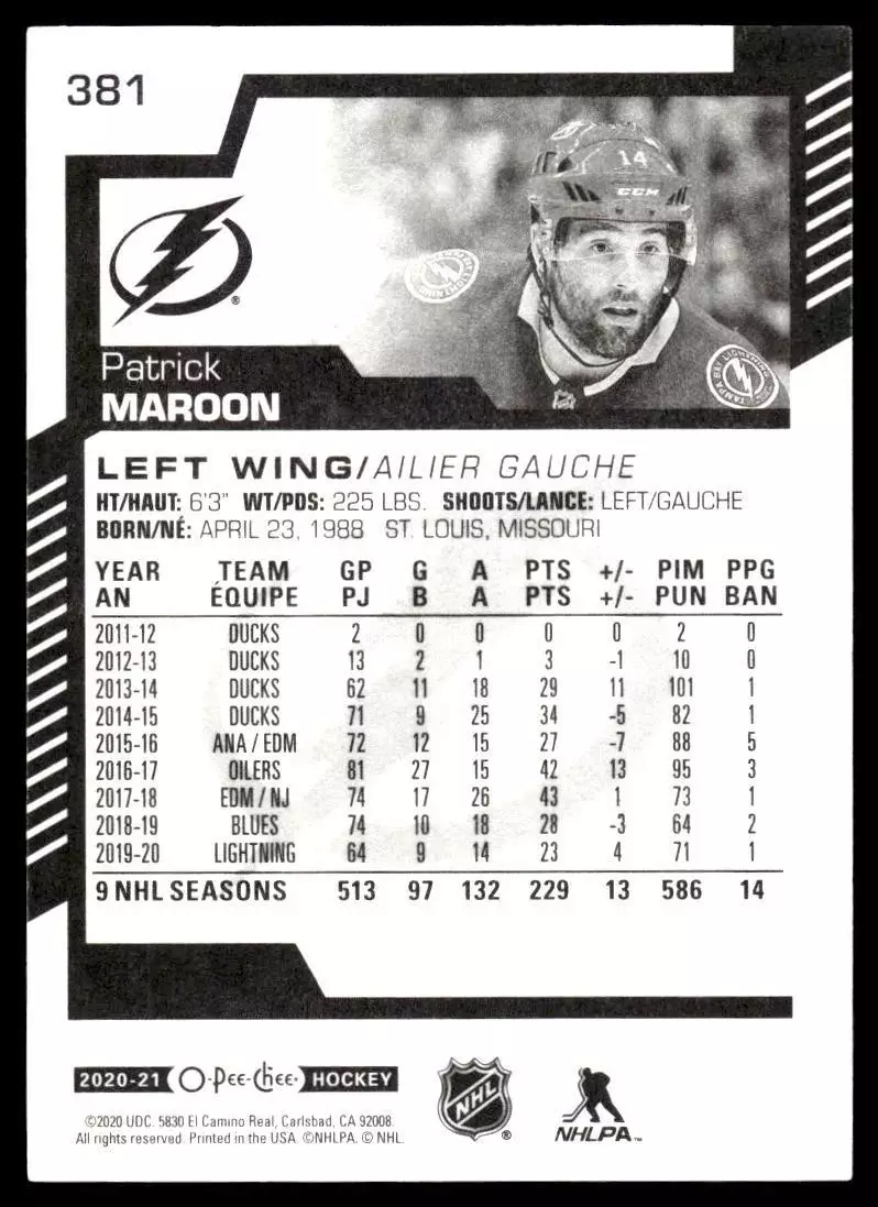 2020-21 O-Pee-Chee #381 Patrick Maroon 1