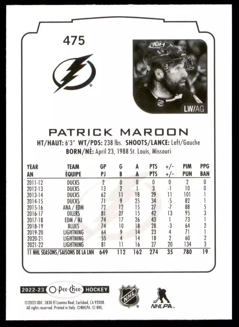 2022-23 O-Pee-Chee #475 Patrick Maroon 1
