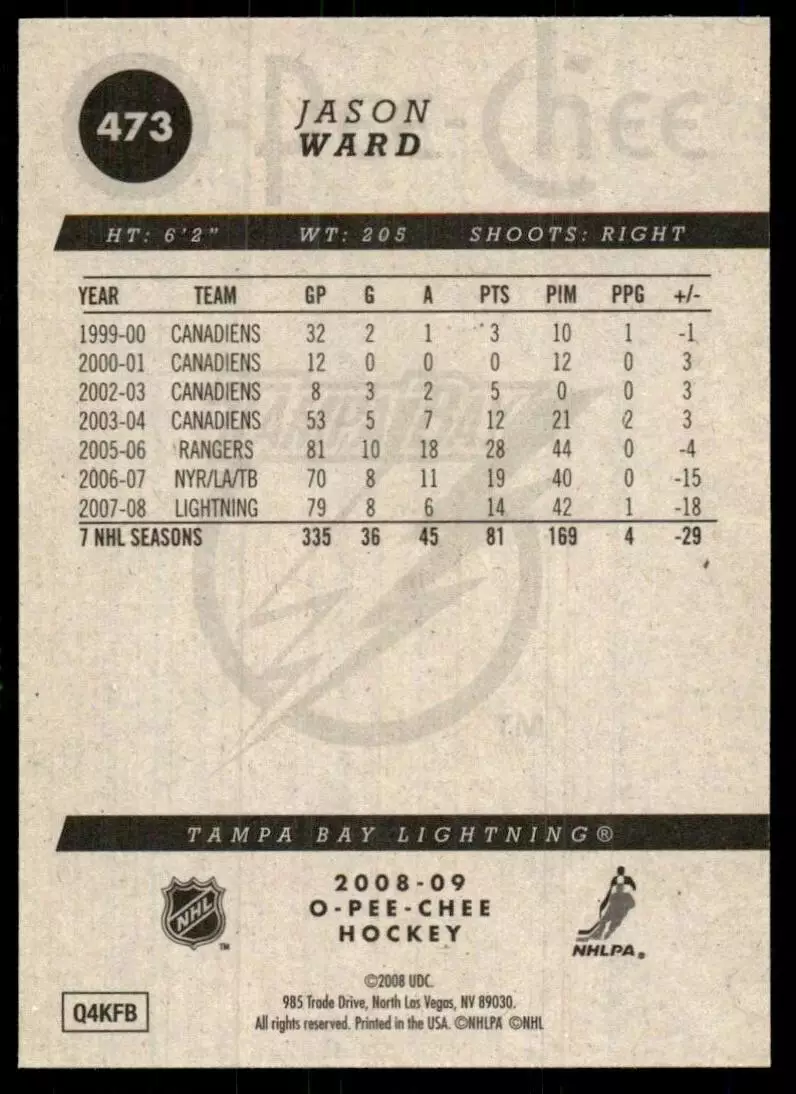 2008-09 O-Pee-Chee #473 Jason Ward 1