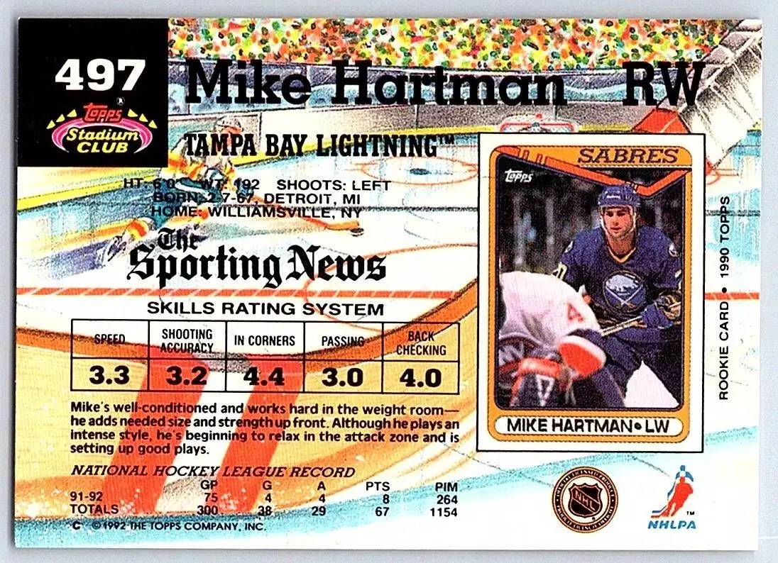 1992-93 Stadium Club #497 Mike Hartman 1
