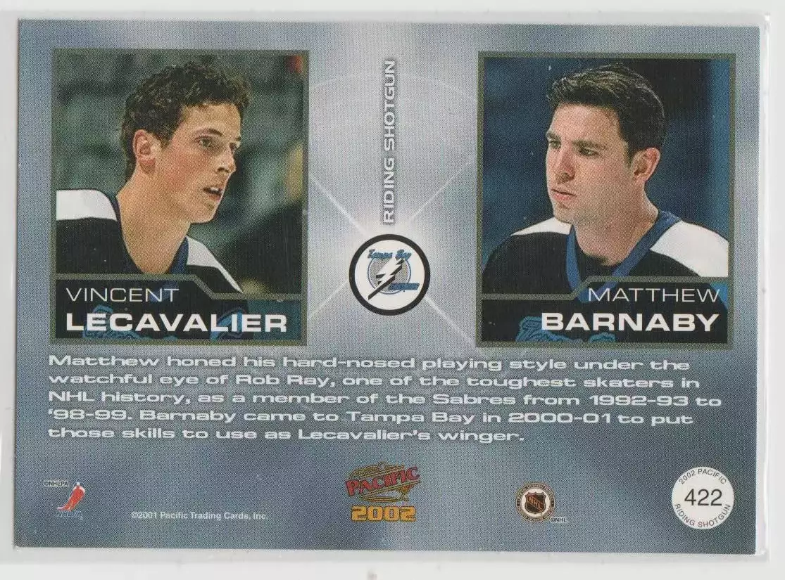 2001-02 Pacific #422 Vincent Lecavalier/Matthew Barnaby 1