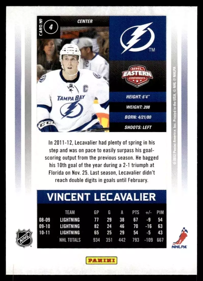 2011-12 Panini Contenders #4 Vincent Lecavalier 1
