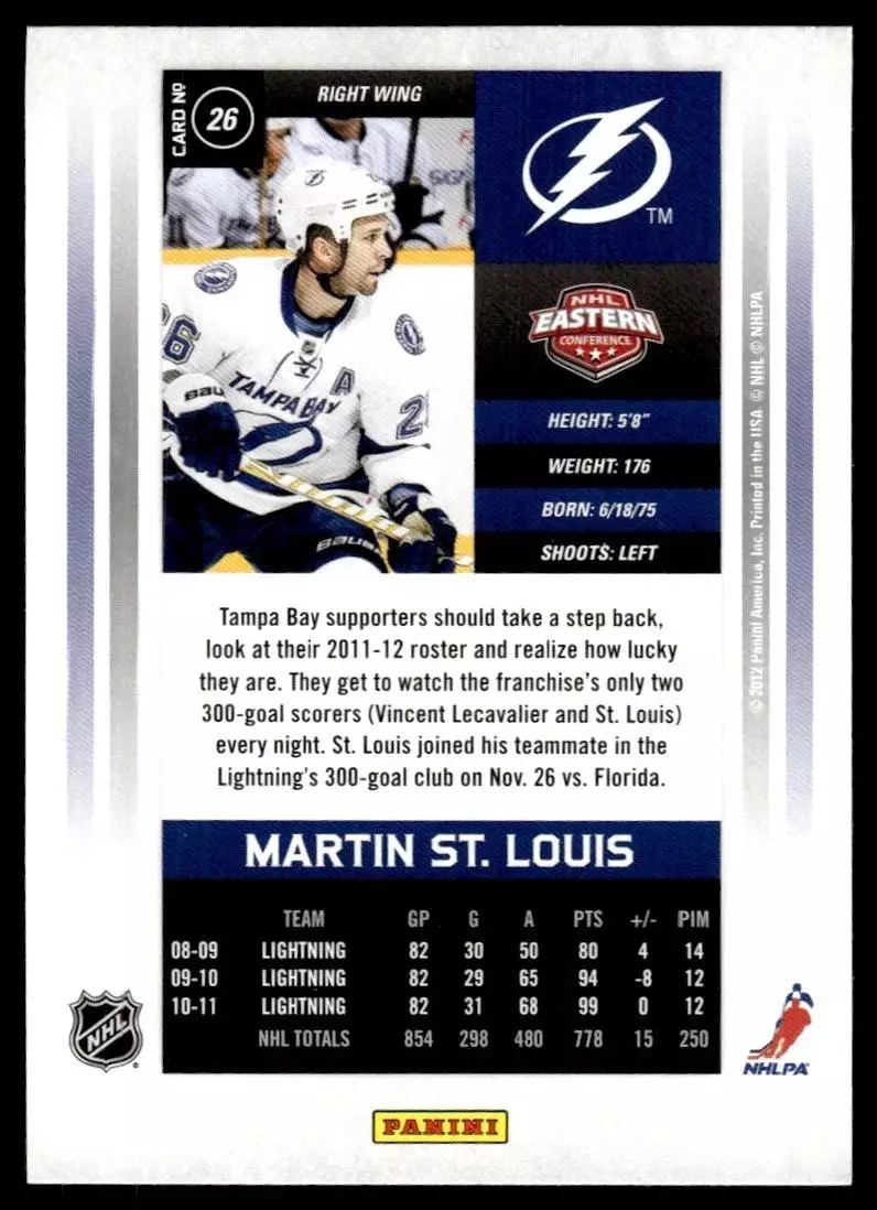 2011-12 Panini Contenders #26 Martin St. Louis 1