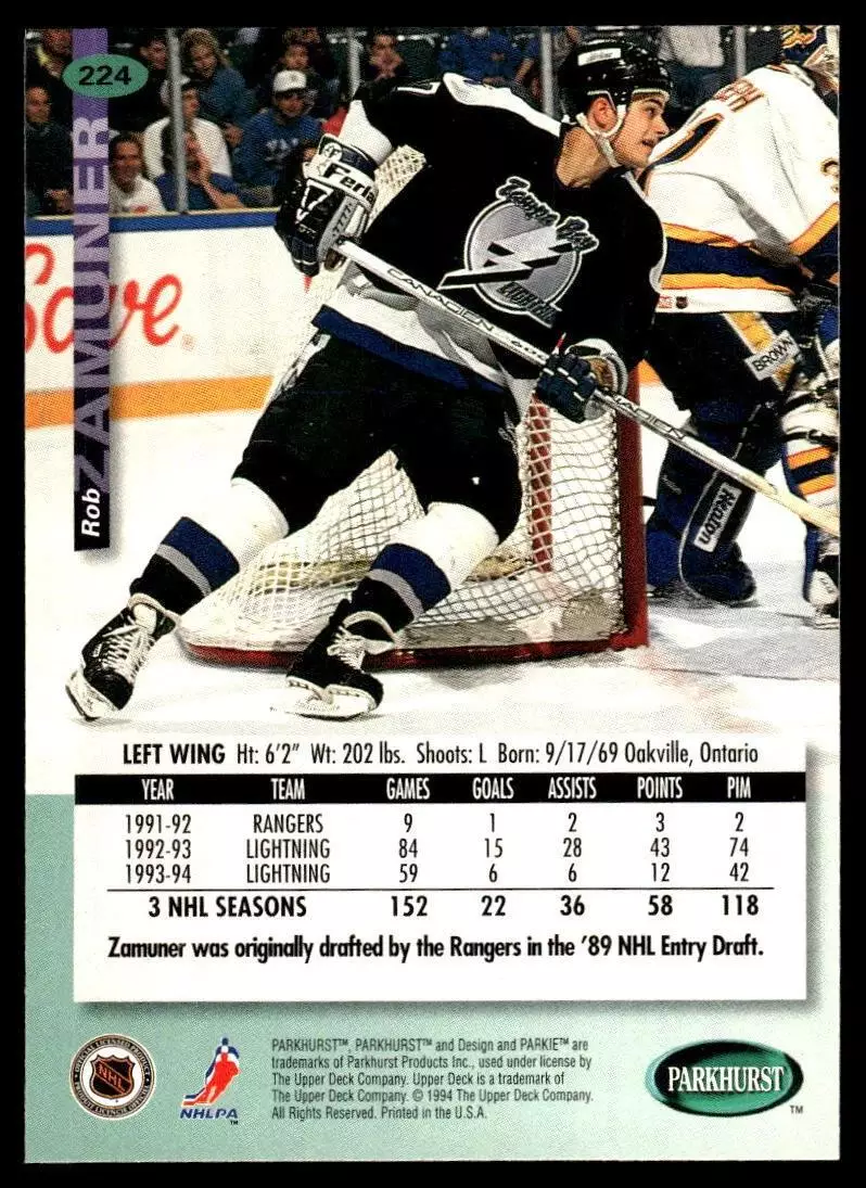 1994-95 Parkhurst #224 Rob Zamuner 1