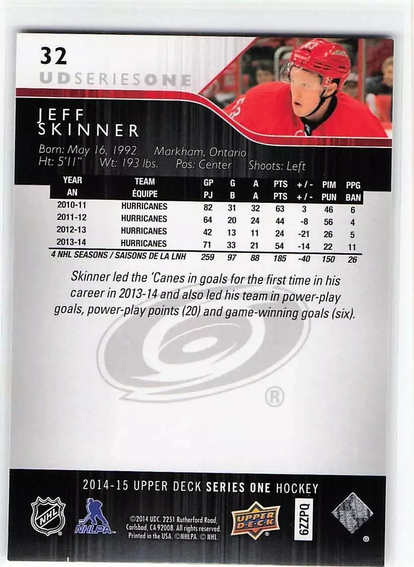 2014-15 Upper Deck #32 Jeff Skinner 1