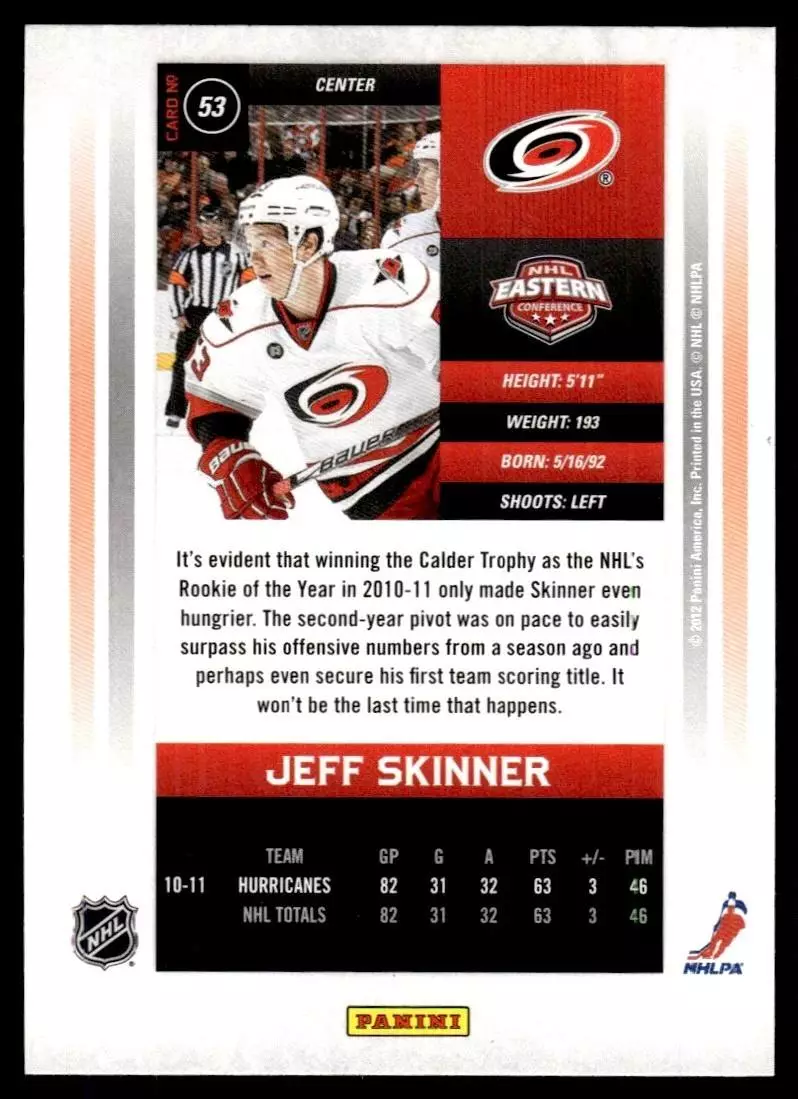 2011-12 Panini Contenders #53 Jeff Skinner 1