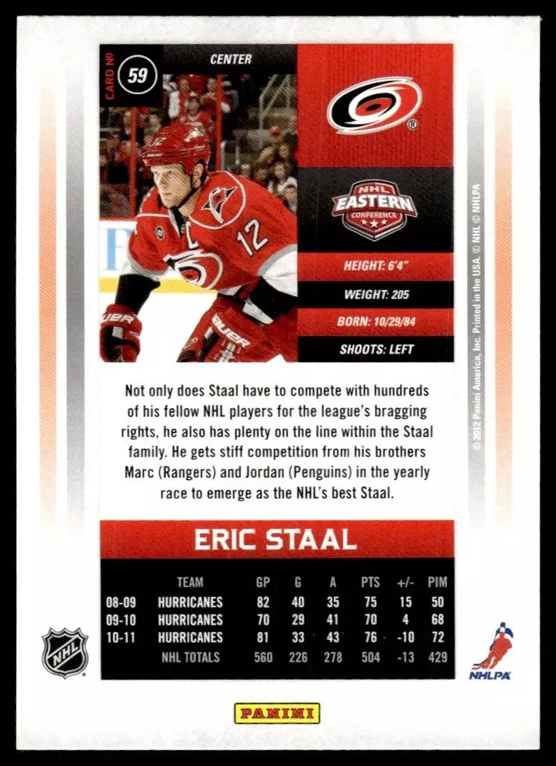 2011-12 Panini Contenders #59 Eric Staal 1