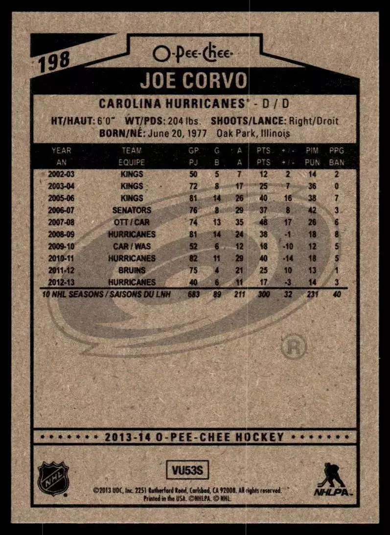 2013-14 O-Pee-Chee #198 Joe Corvo 1