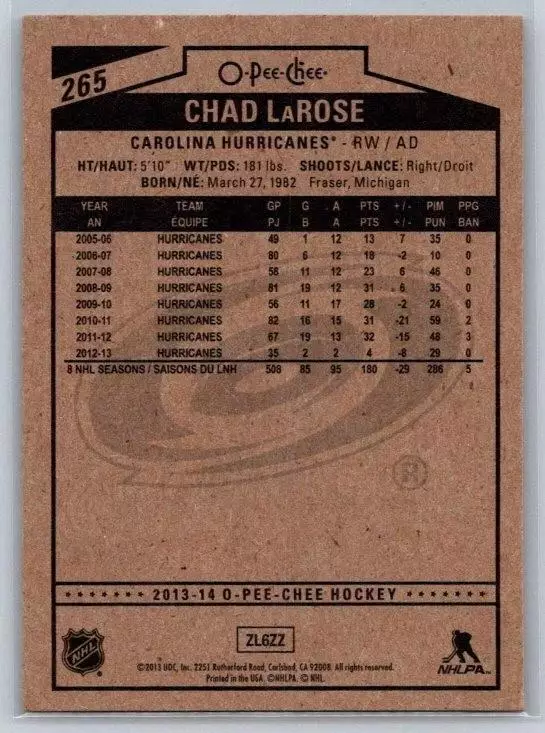 2013-14 O-Pee-Chee #265 Chad LaRose 1