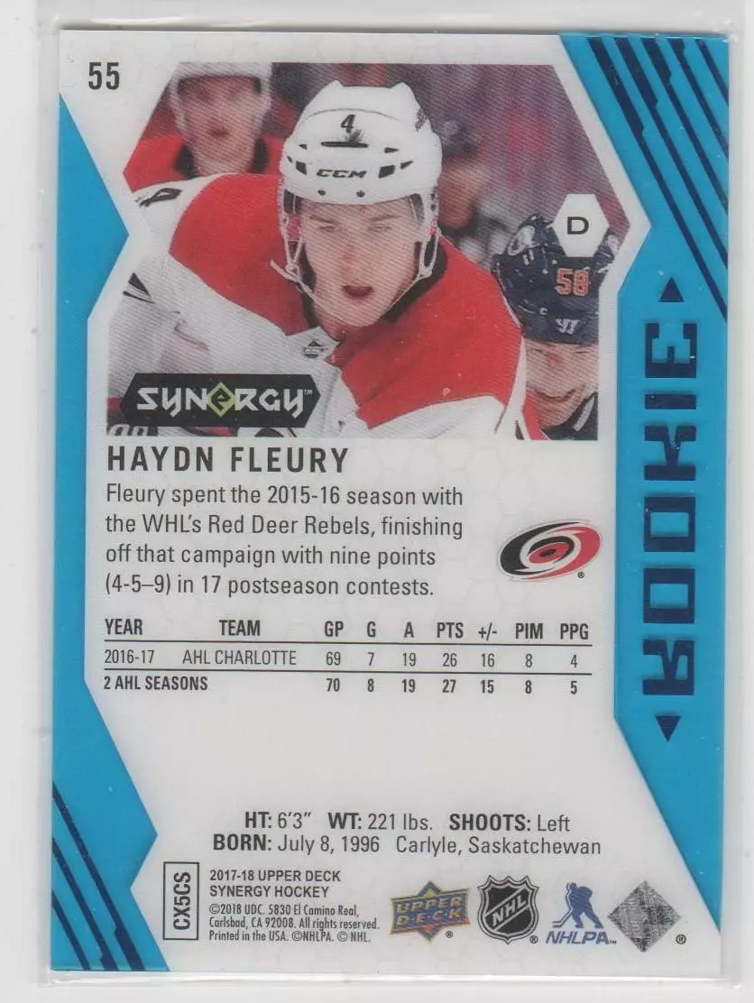 2017-18 Synergy Blue #55 Haydn Fleury 1