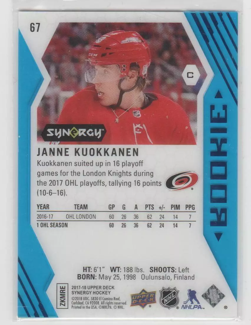2017-18 Synergy Blue #67 Janne Kuokkanen 1