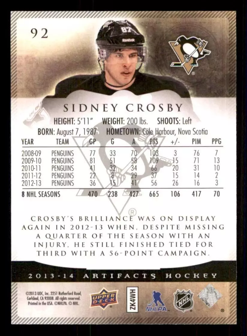 2013-14 Artifacts #92 Sidney Crosby 1