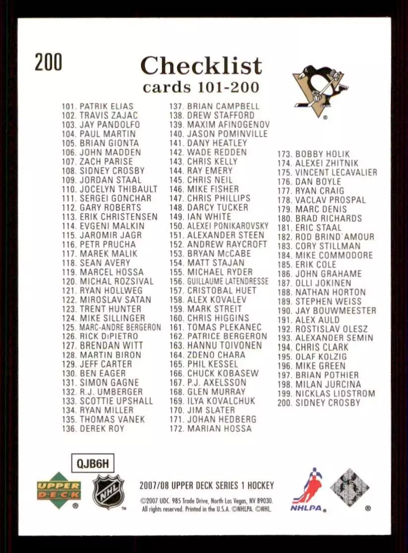 2007-08 Upper Deck #200 Sidney Crosby CL 1