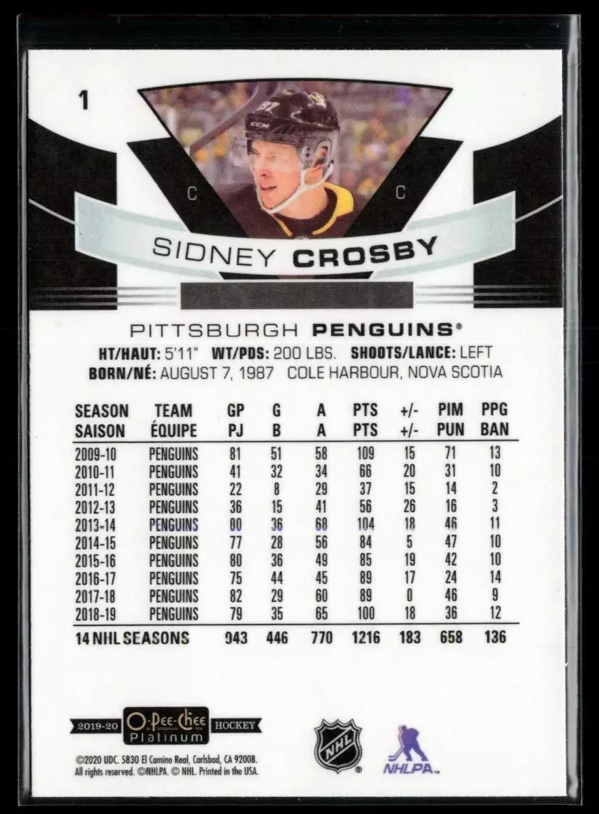 2019-20 O-Pee-Chee Platinum #1 Sidney Crosby 1