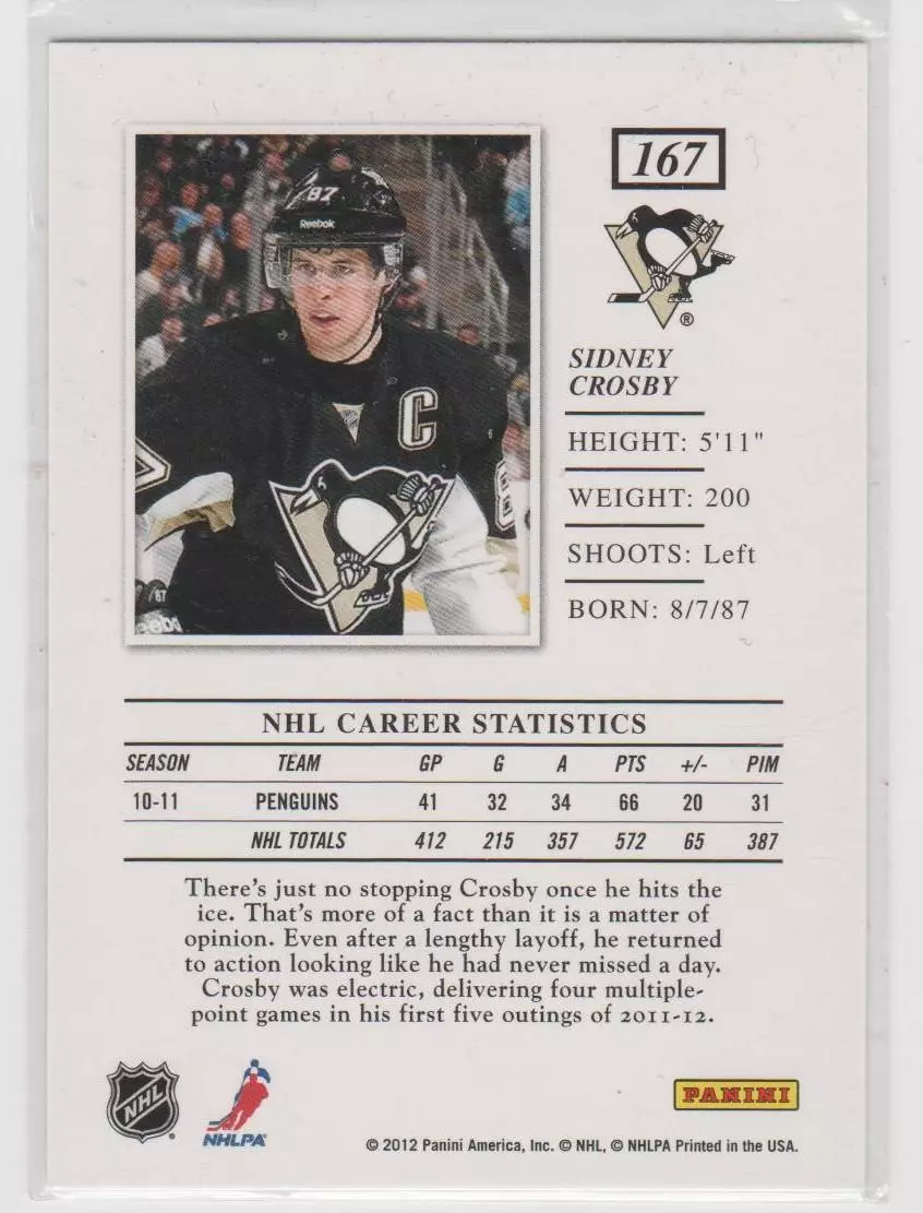 2011-12 Elite #167 Sidney Crosby 1