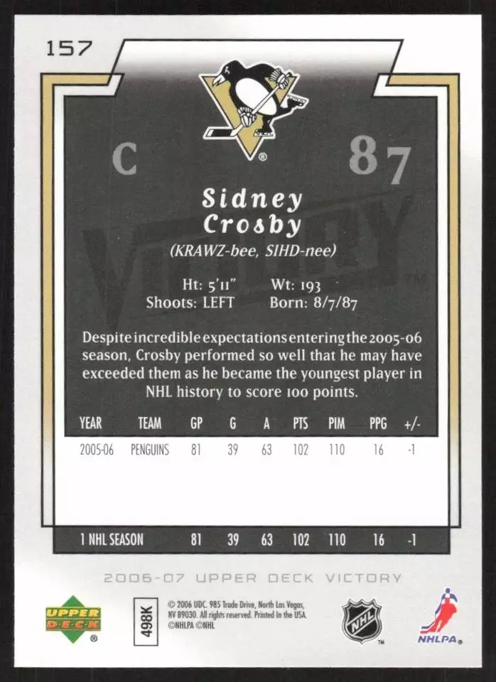 2006-07 Upper Deck Victory #157 Sidney Crosby 1