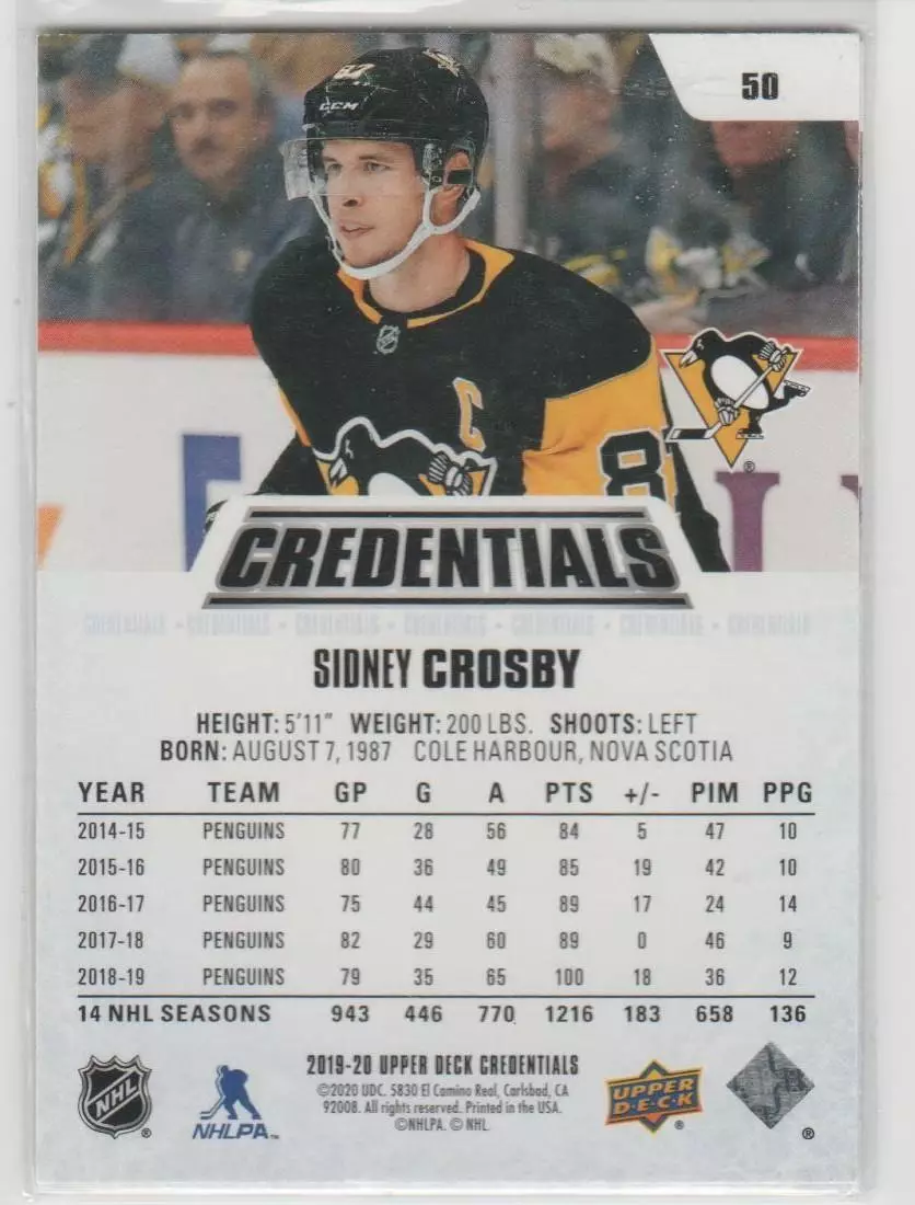 2019-20 Upper Deck Credentials #50 Sidney Crosby 1