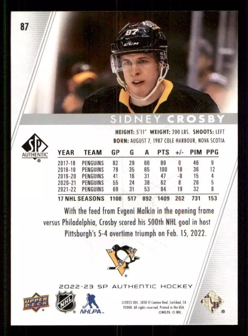 2022-23 SP Authentic #87 Sidney Crosby 1