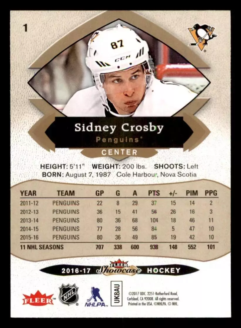 2016-17 Fleer Showcase #1 Sidney Crosby 1