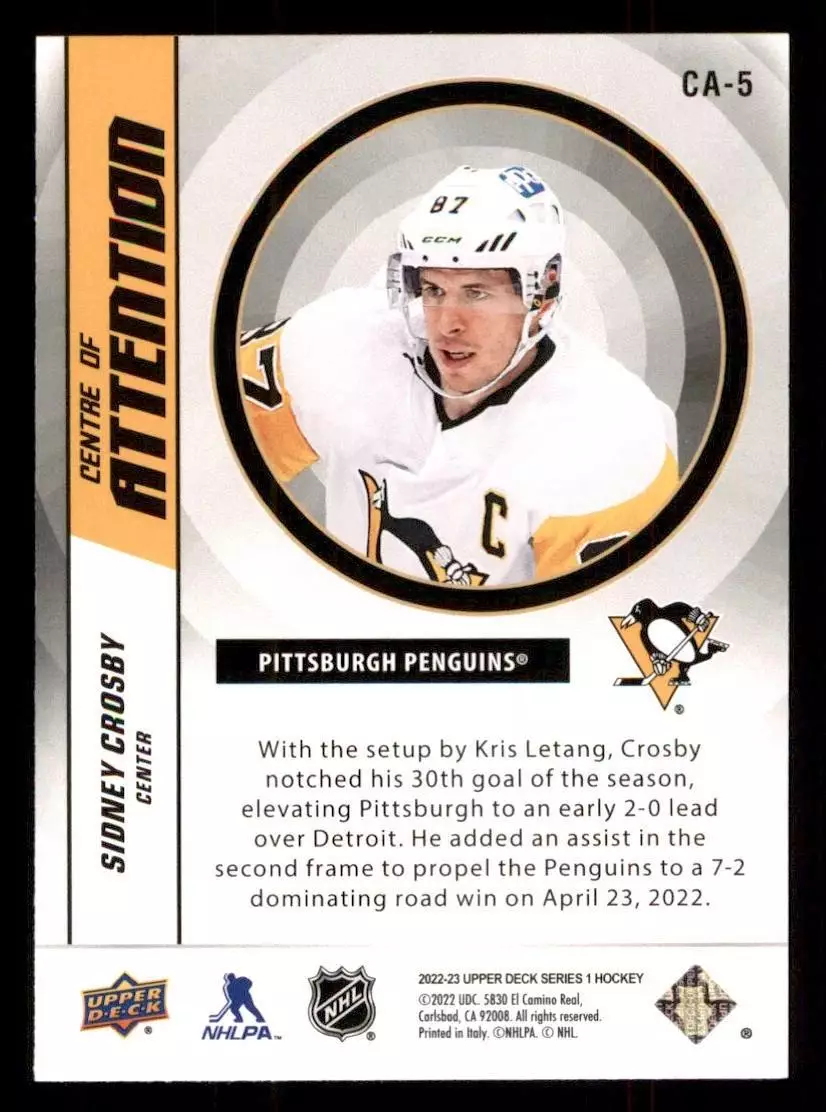 2022-23 Upper Deck Centre of Attention #CA5 Sidney Crosby 1