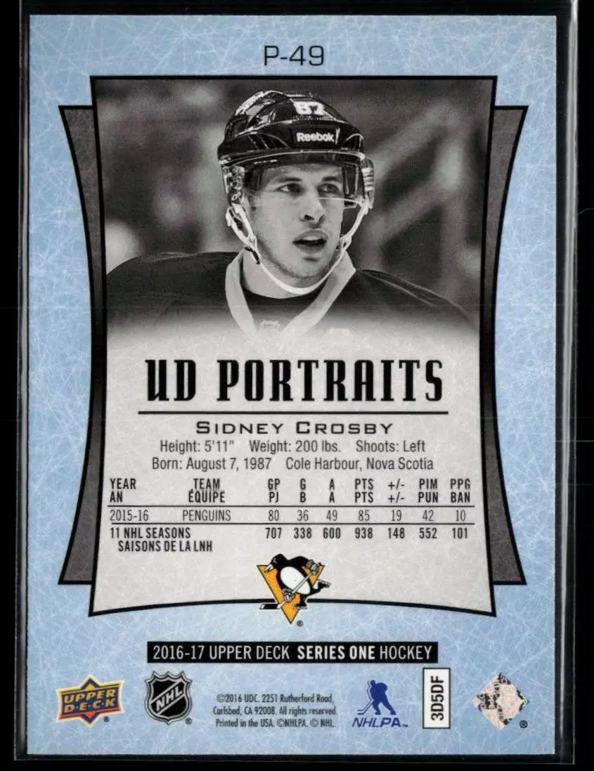 2016-17 Upper Deck UD Portraits #P49 Sidney Crosby 1