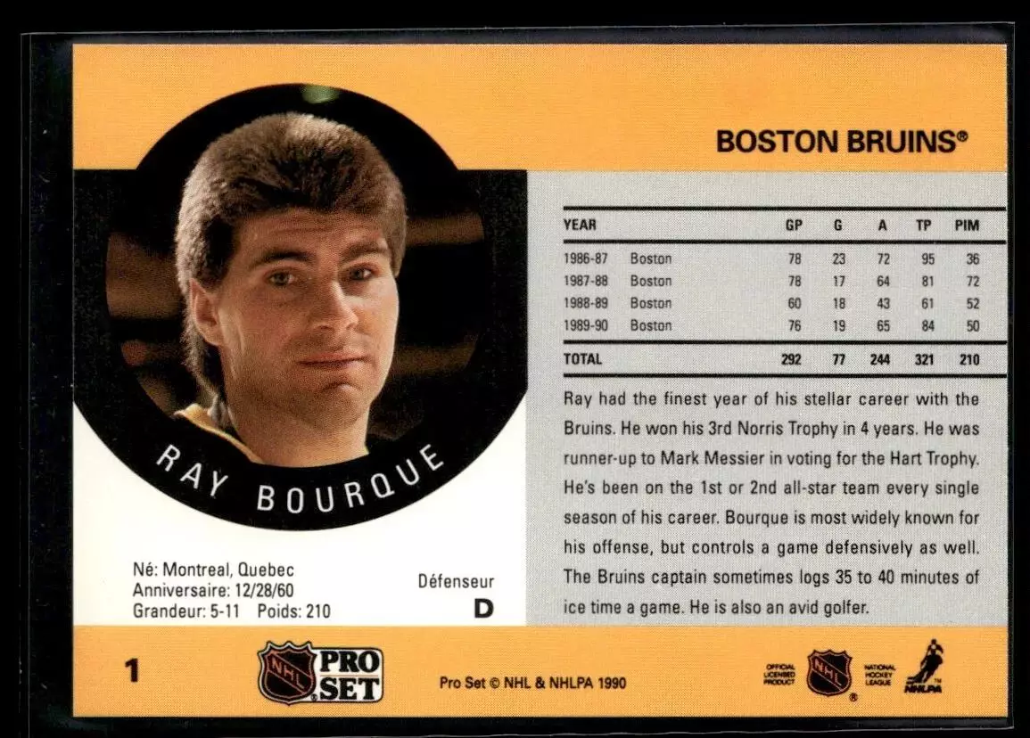 1990-91 Pro Set #1 Ray Bourque COR 1