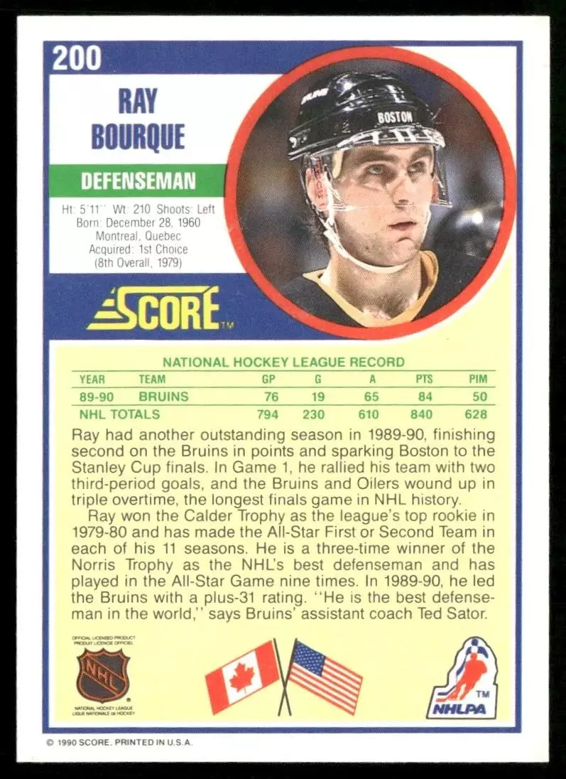 1990-91 Score #200 Ray Bourque 1