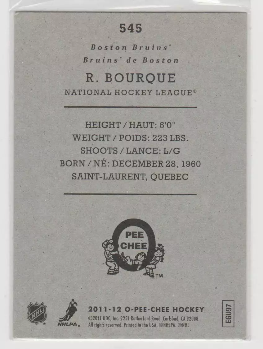 2011-12 O-Pee-Chee Retro #545 Ray Bourque L 1