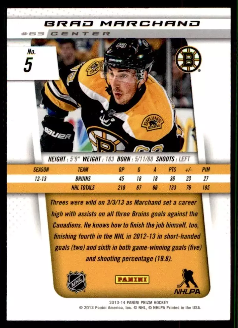 2013-14 Panini Prizm #5 Brad Marchand 1
