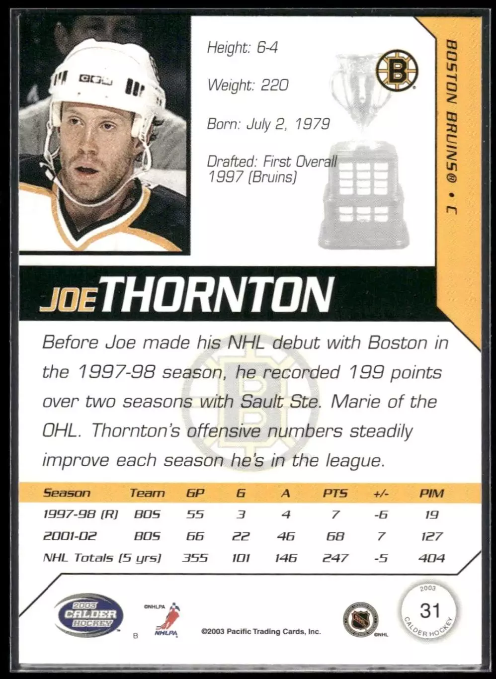 2002-03 Pacific Calder #31 Joe Thornton 1