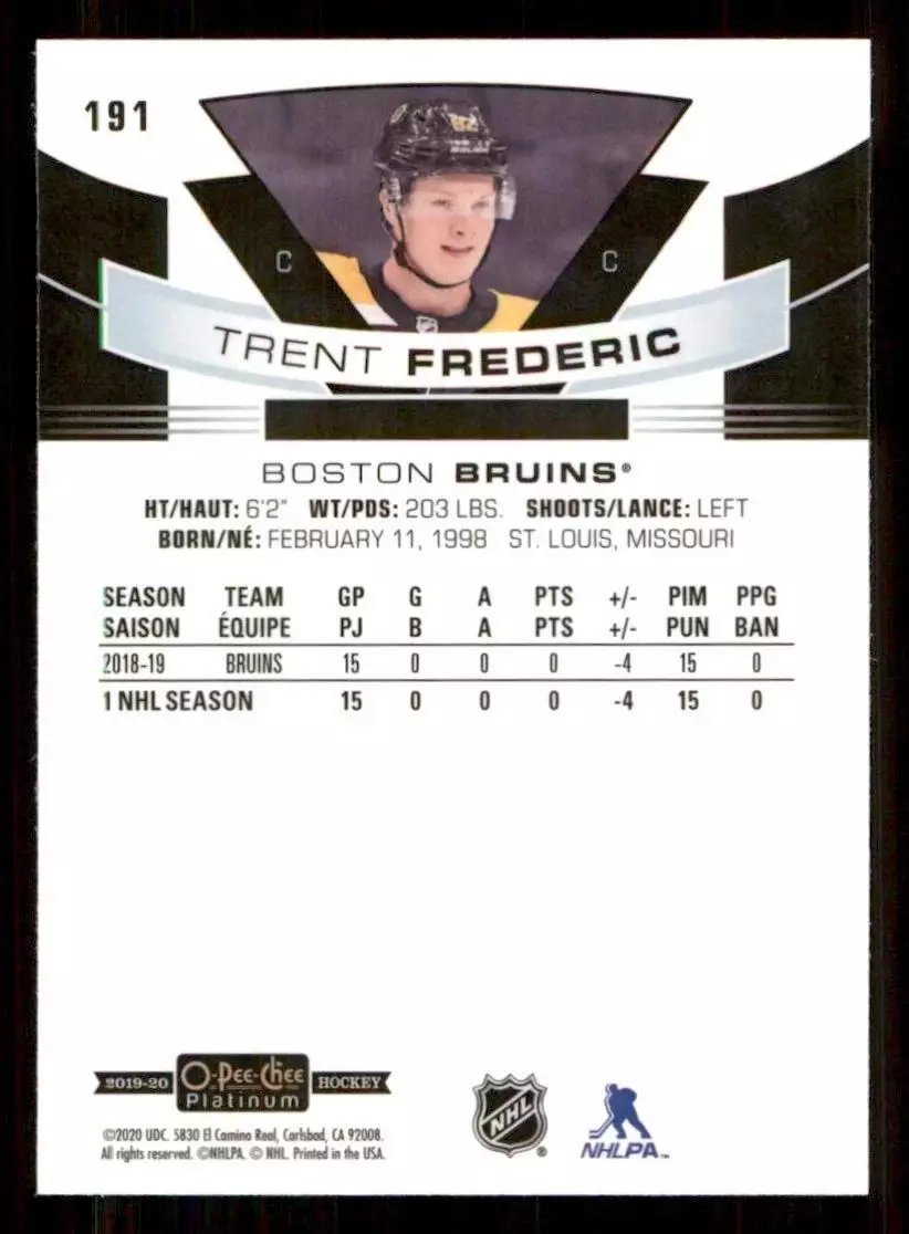2019-20 O-Pee-Chee Platinum #191 Trent Frederic RC\enforcer 1