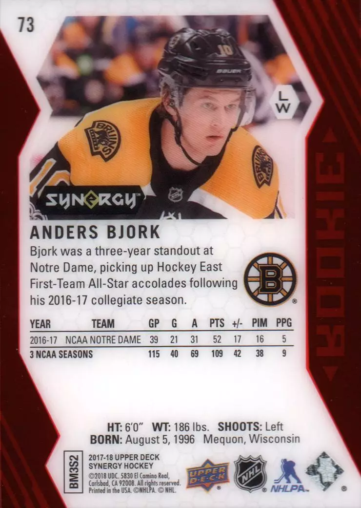 2017-18 Synergy Red #73 Anders Bjork 1