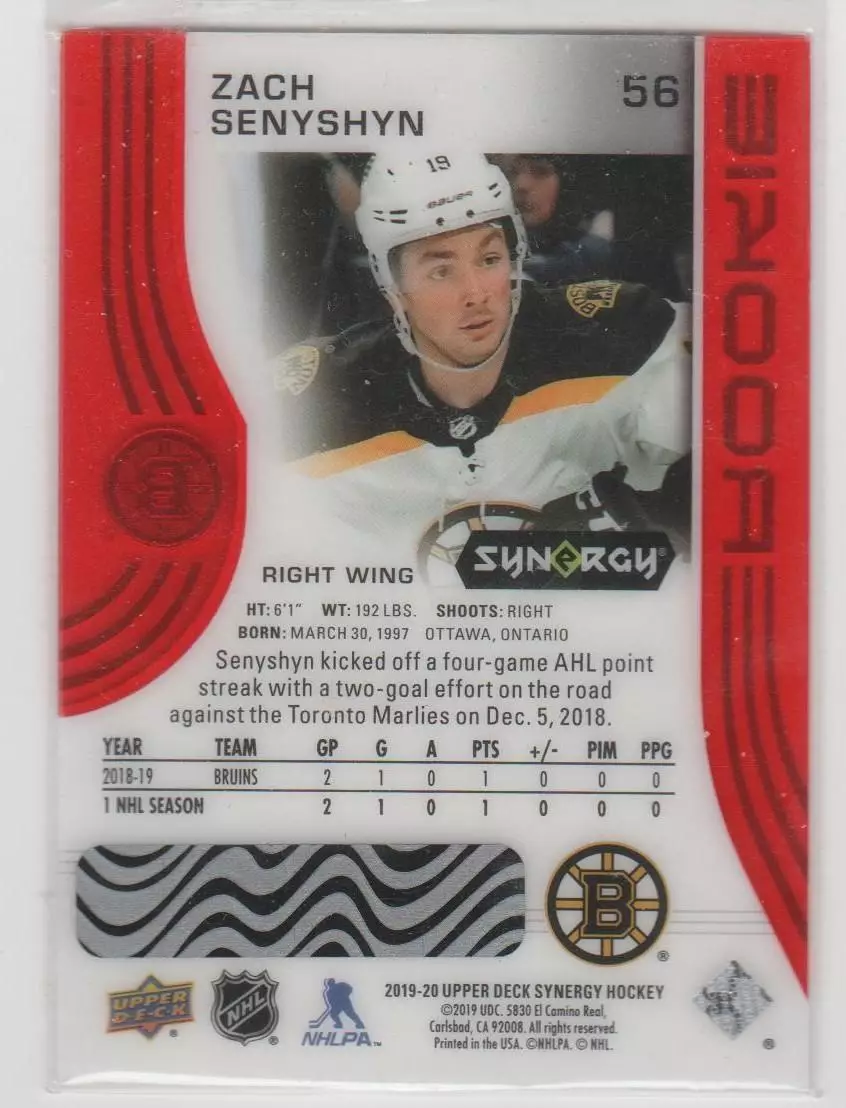 2019-20 Synergy Red Bounty #56 Zach Senyshyn 1