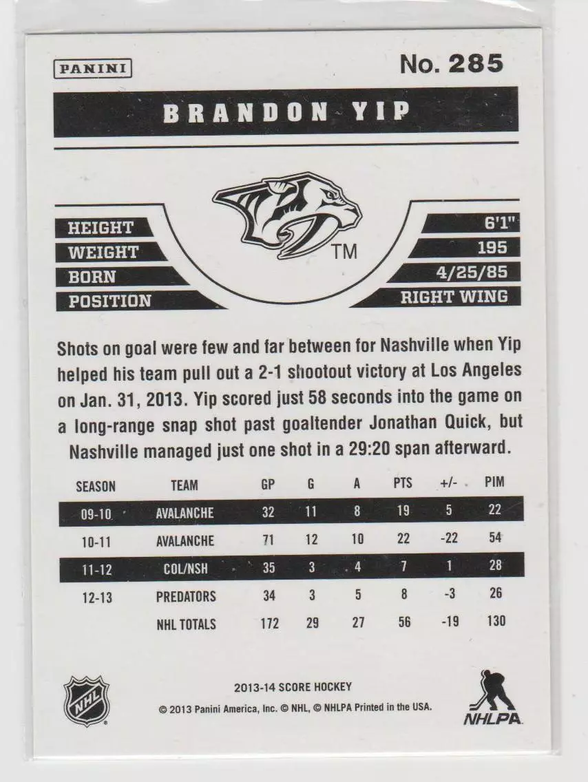 2013-14 Score Gold #285 Brandon Yip 1