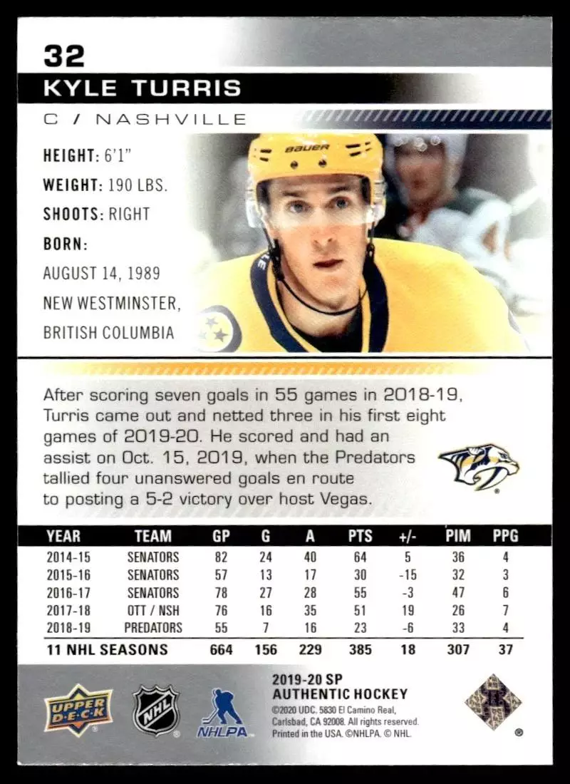 2019-20 SP Authentic #32 Kyle Turris 1