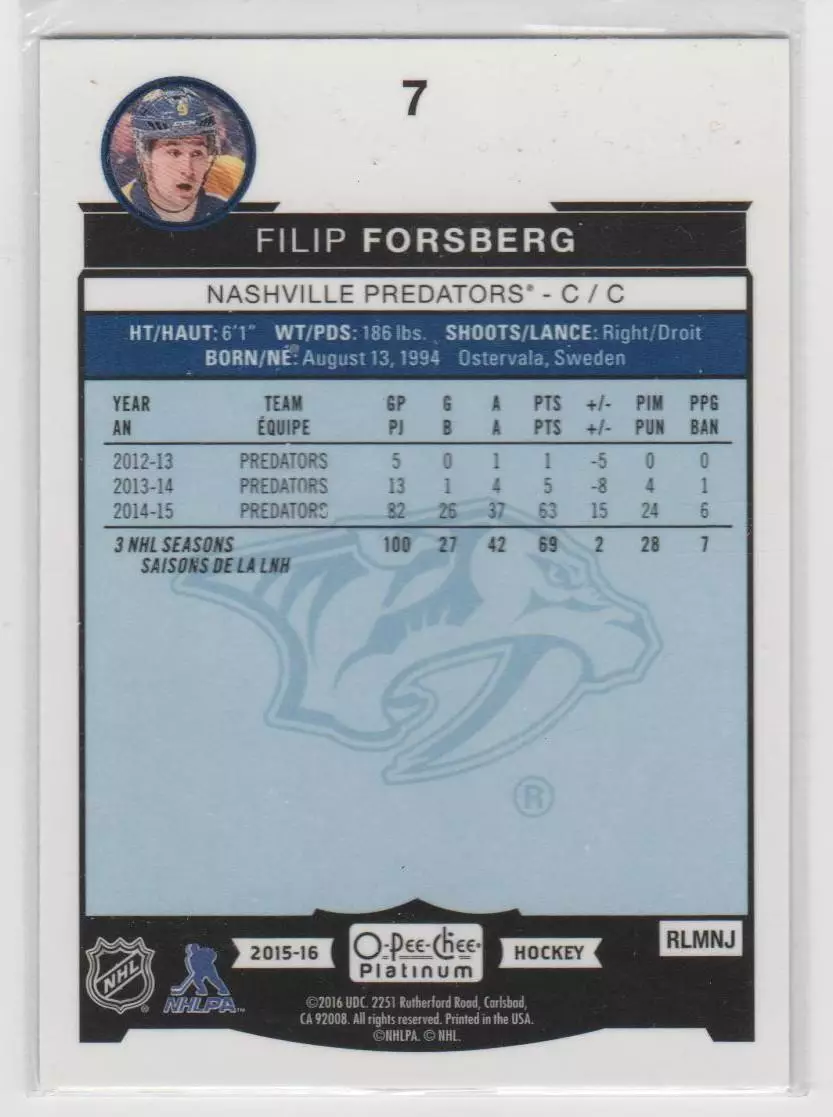 2015-16 O-Pee-Chee Platinum #7 Filip Forsberg 1