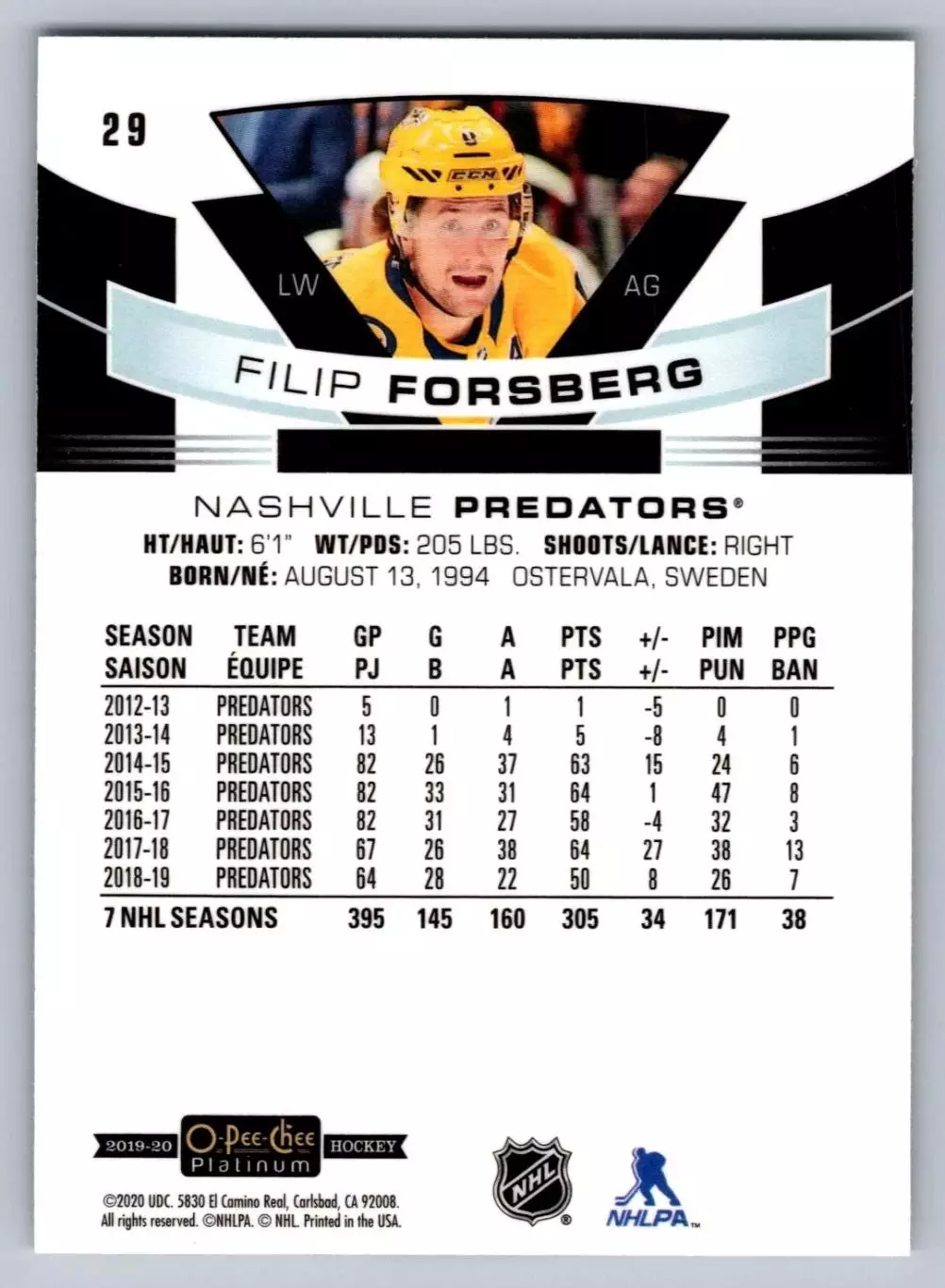 2019-20 O-Pee-Chee Platinum #29 Filip Forsberg 1