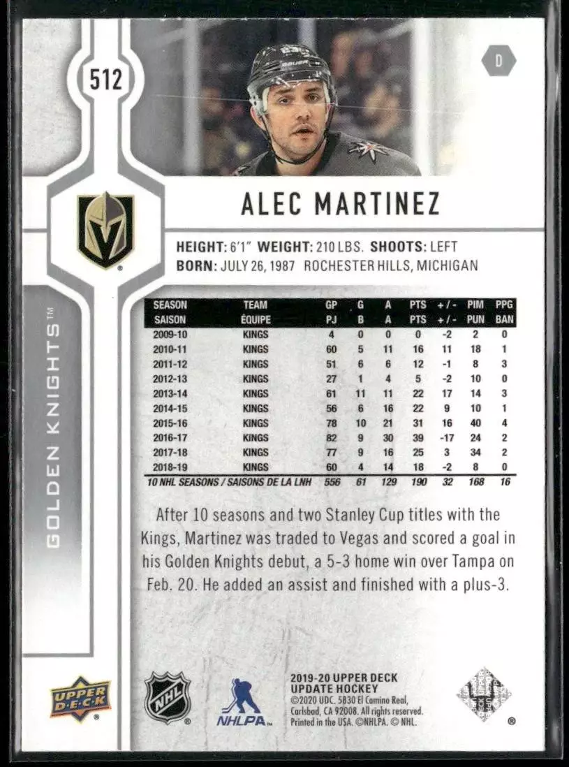 2019-20 Upper Deck #512 Alec Martinez 1