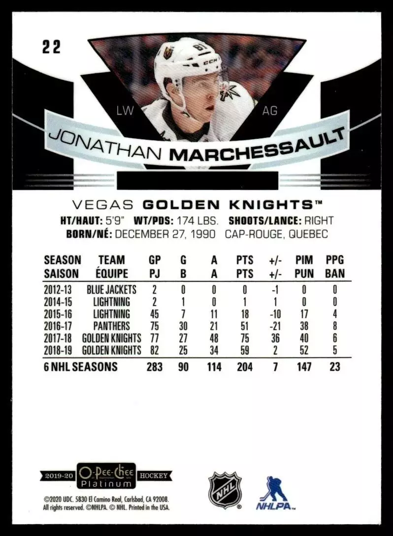 2019-20 O-Pee-Chee Platinum #22 Jonathan Marchessault 1