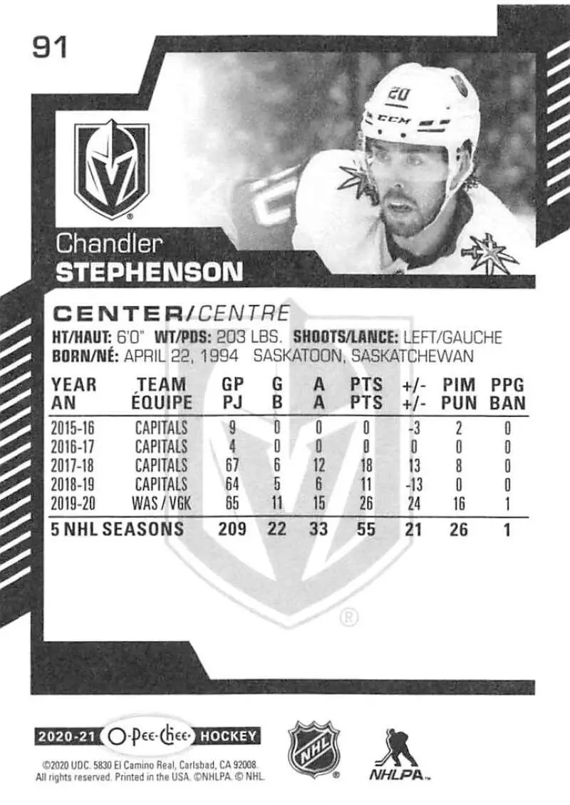 2020-21 O-Pee-Chee #91 Chandler Stephenson 1