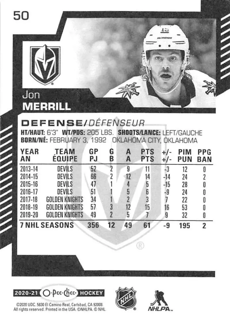 2020-21 O-Pee-Chee #50 Jon Merrill 1
