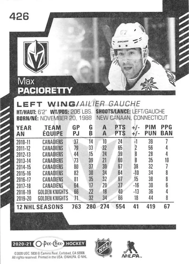 2020-21 O-Pee-Chee #426 Max Pacioretty 1