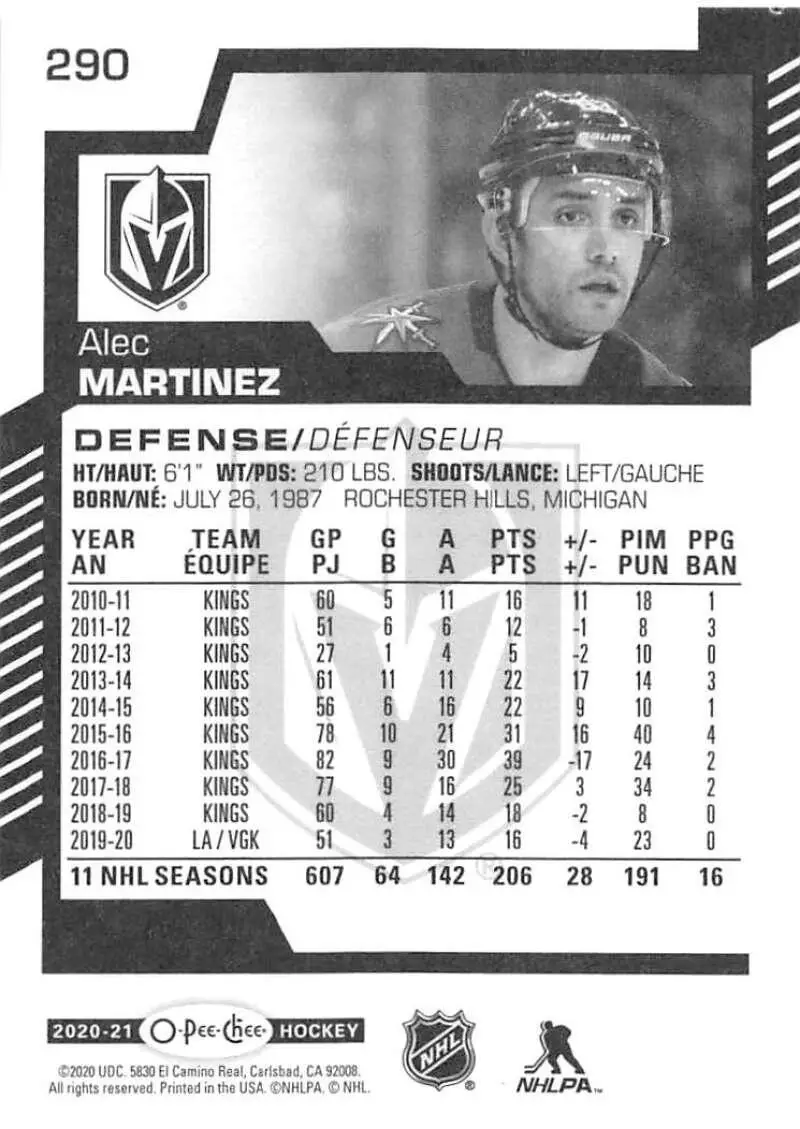 2020-21 O-Pee-Chee #290 Alec Martinez 1