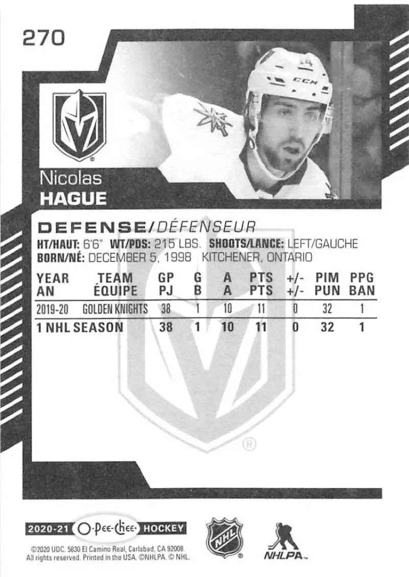 2020-21 O-Pee-Chee #270 Nicolas Hague 1
