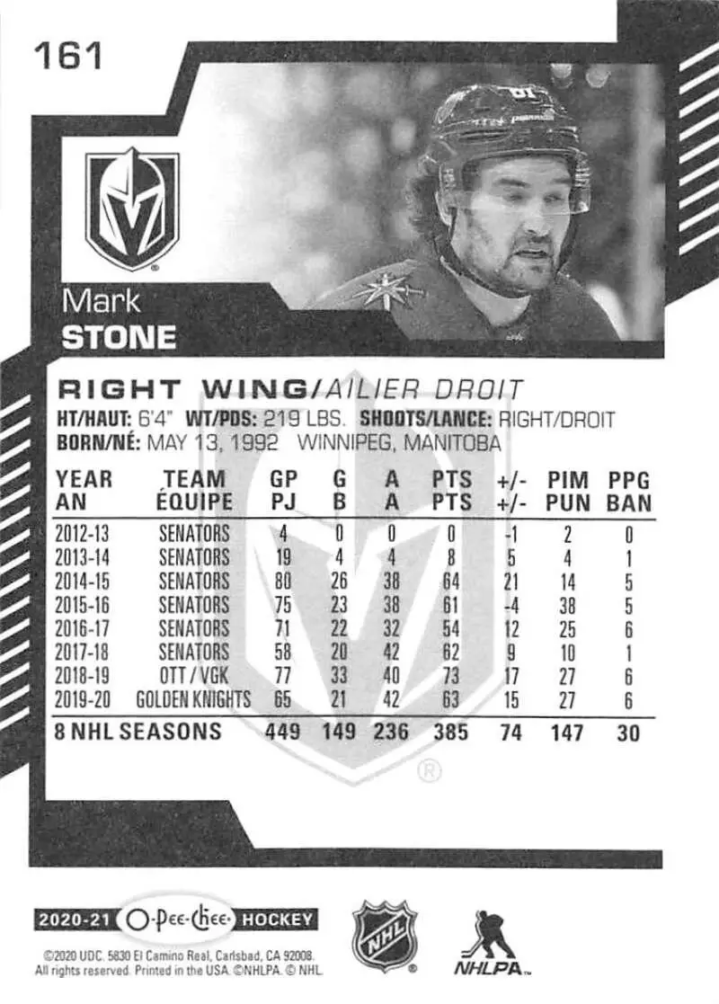 2020-21 O-Pee-Chee #161 Mark Stone 1
