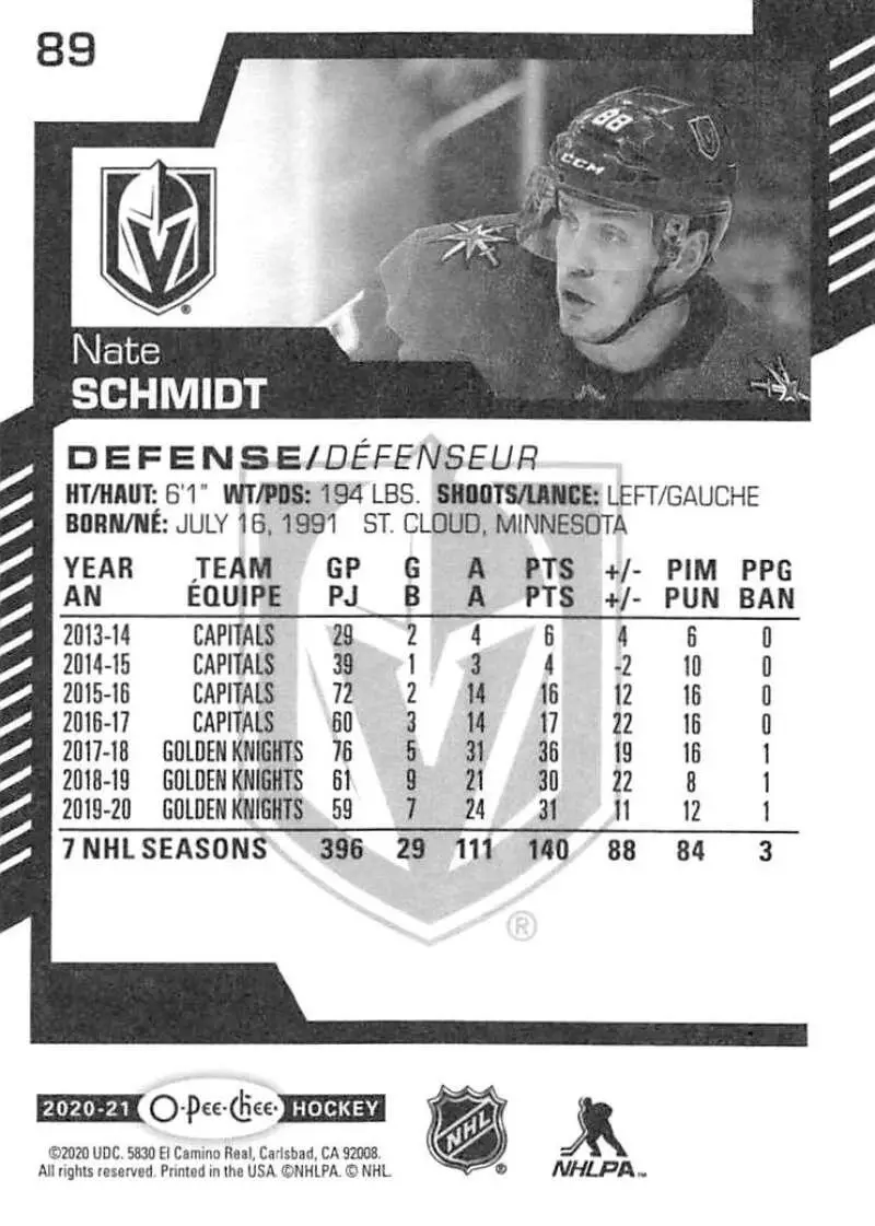2020-21 O-Pee-Chee #89 Nate Schmidt 1