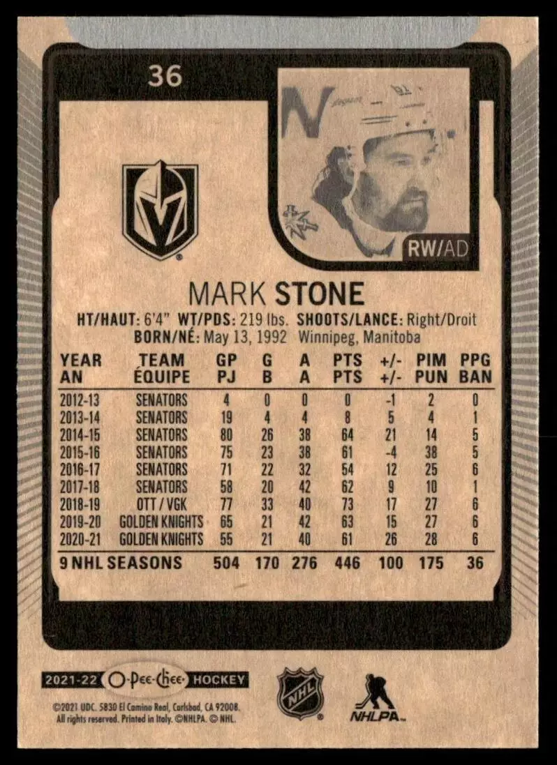 2021-22 O-Pee-Chee #36 Mark Stone 1